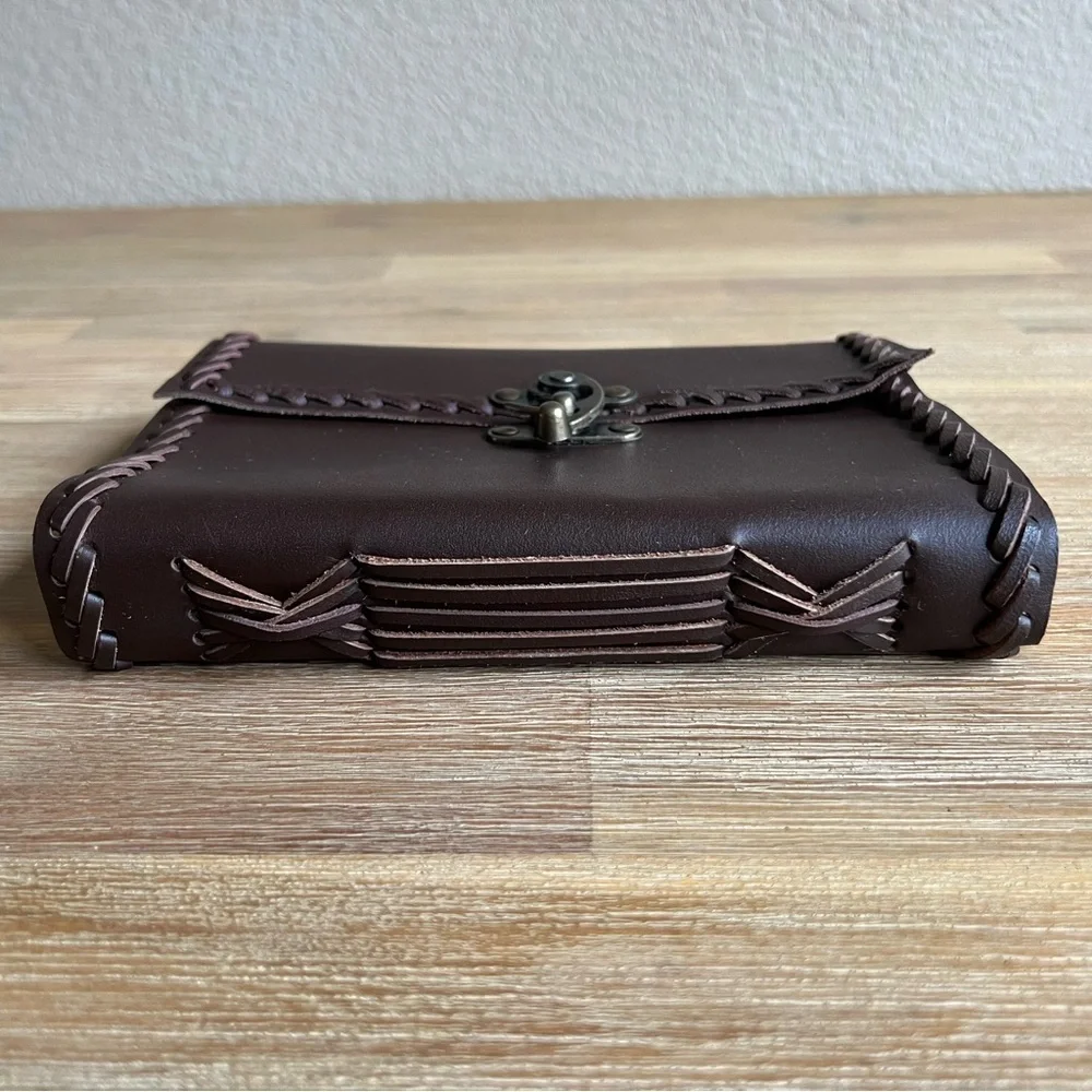 Handmade Brown Genuine Leather Journal Diary Pouch with Brass Clasp Closure - Picture 11 of 14